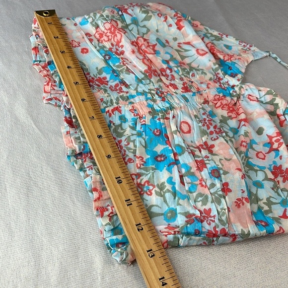 American Eagle Floral Cinch Front Cropped Halter Tank Top Pastel Y2K Smock S - Picture 9 of 11